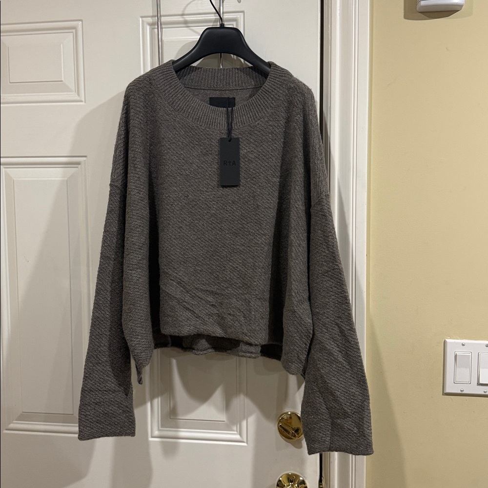 $645 New RTA 100% Cashmere Rocco Sweater in Mocha - Picture 6 of 7